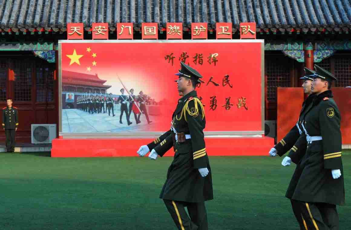 BEIJING - NOV 6: Soldiers patrol in Tiananmen area ahead of China's 18th National Congress on November 6, 2012 in Beijing, China.