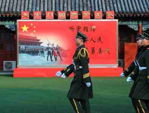 BEIJING - NOV 6: Soldiers patrol in Tiananmen area ahead of China's 18th National Congress on November 6, 2012 in Beijing, China.