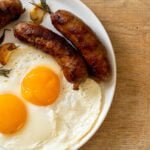 Double fried egg with pork sausage